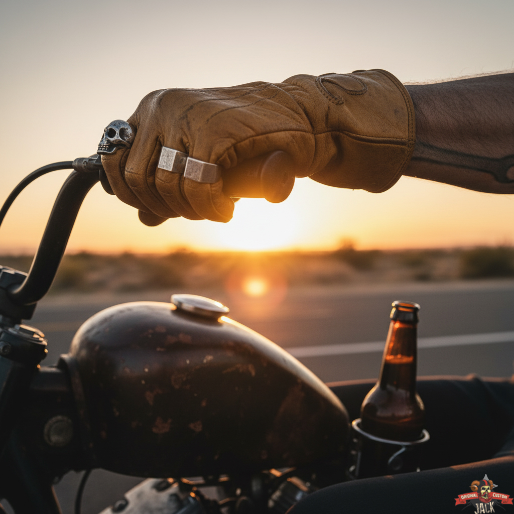 bagues et gants cuir marron look bobber